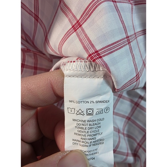 Haggar Dress Shirt Men 14-14.5 32/33 Red/White Plaid Slim Fit Stretch Comfort - Picture 3 of 8